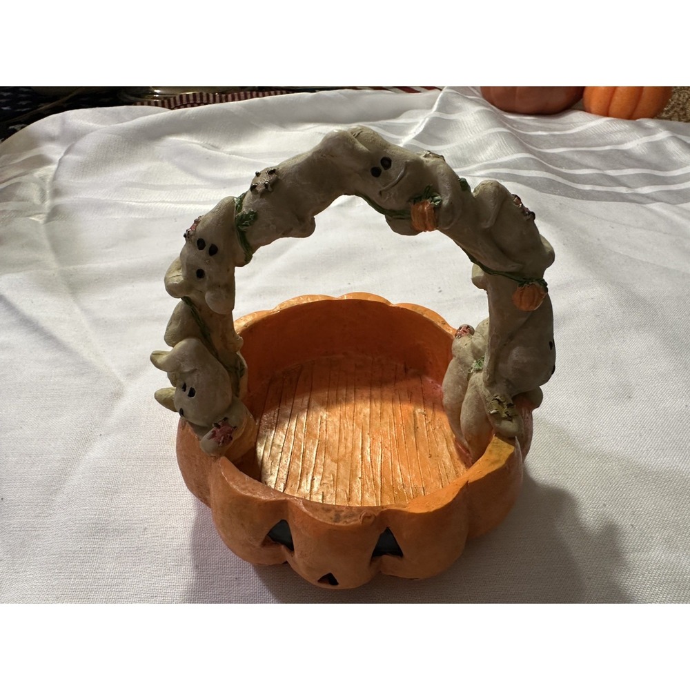 Vintage Halloween Ceramic Hand Painted Pumpkin Basket